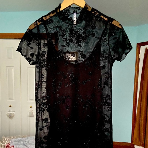 Harper Cherry Blossom dress in black, by Lucy in the Sky - Picture 1 of 2